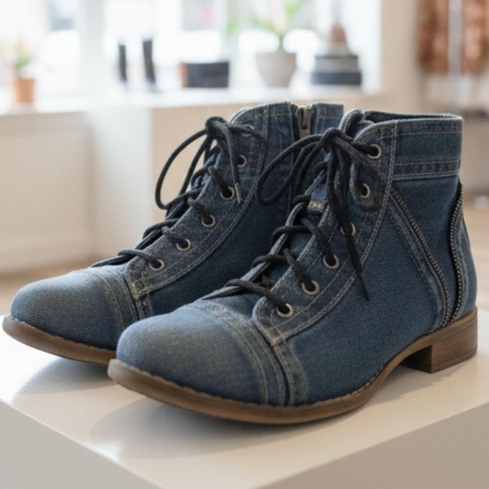Women's Denim Lace-Up Ankle Boots